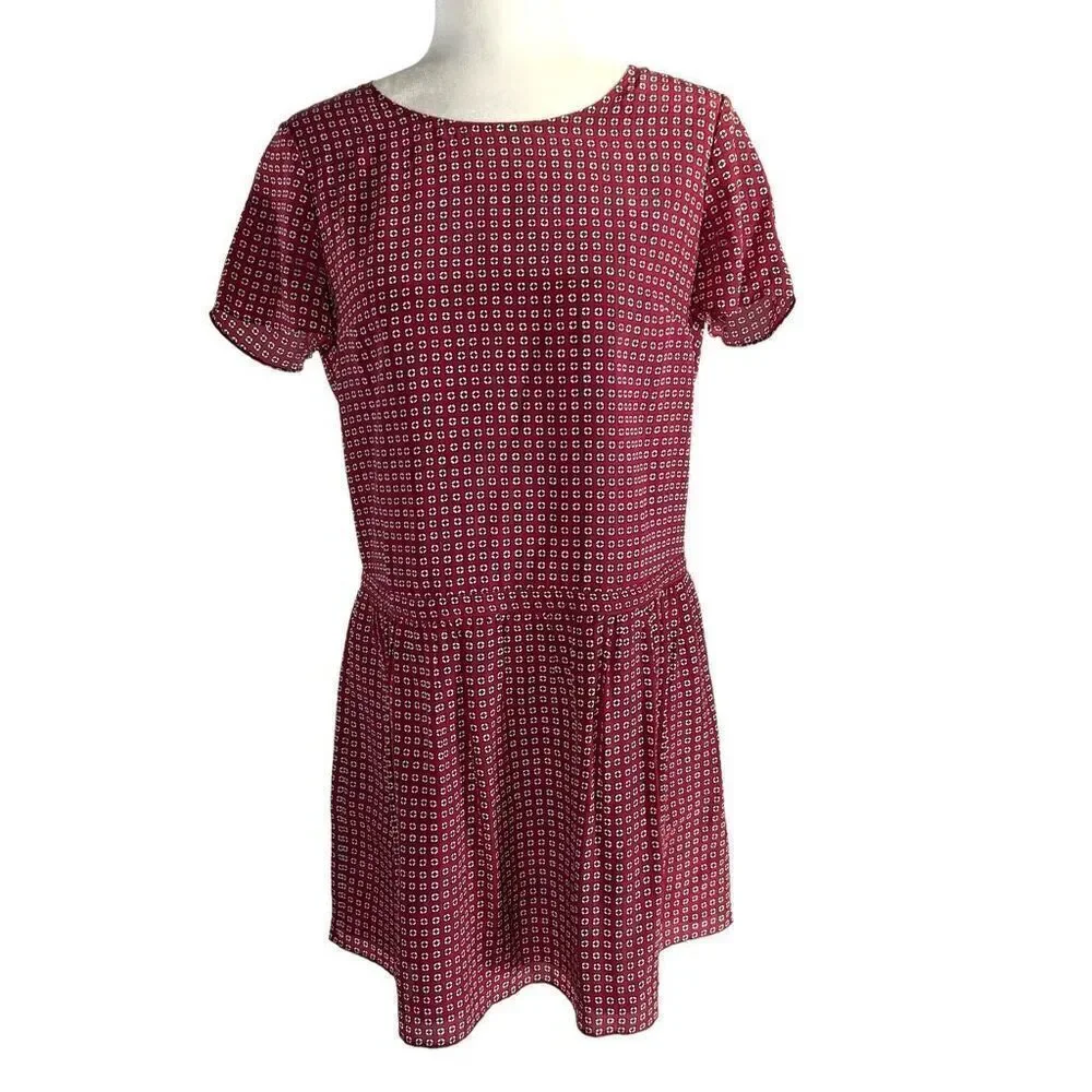 Madewell Light-weight Small Oversized Silk Short Sleeve Ascot Tile Drop Waist Dr